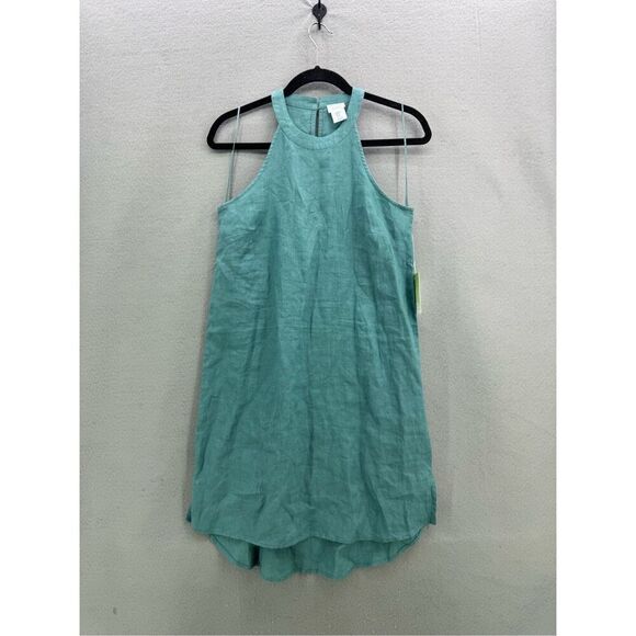 NWT Sigrid Olsen Womens Oversized Green Linen Sleeveless Halter Tank Dress XS - Picture 1 of 8